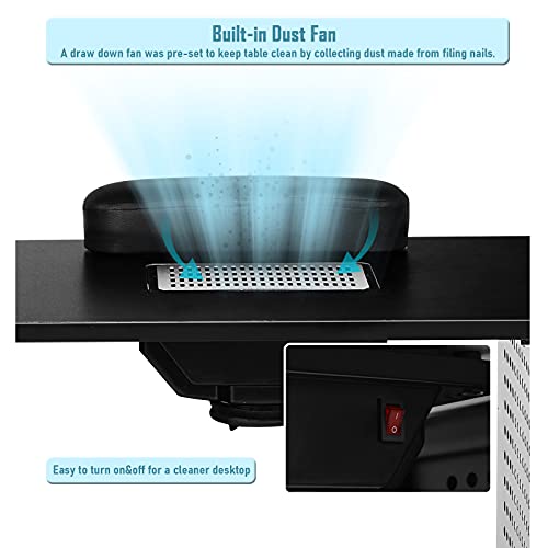 Wellhut Nail Table Station Pro Mobile Manicure Tables Steel Frame Nails Art Manicurist Desk Spa Salon Furniture Workstation Beauty Equipment W/Led Lamp, 5 Drawers W/Key, Storage Shelf #TOP2