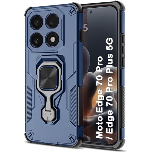 Image of TheGiftKart Tough Armor Bumper Back Case Cover for Motorola Moto Edge 70 Pro /Edge 70 Pro Plus 5G | Ring Holder & Kickstand in-Built | 360 Degree Protection Back Case Cover (PC & TPU, Greyish Blue)