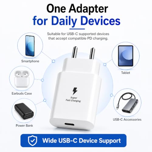 Image of Zybux 25 Watt USB C PD 3A Charger Adapter Block Compatible with Samsung Galaxy Z Flip 6|5|4|A16|A17|F07|M17| S11|S10|S9|FE|Lite|Ultra|Plus, Mini Wall Charging Adaptor for Smart-Phone Tablet, White
