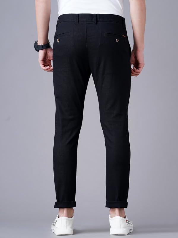 Image of British Club 100% Cotton Slim Fit Flat-Front Trousers for Men | Tailored Design for a Clean Look | Versatile for Office & Casual Wear | Lightweight Breathable Fabric | Black