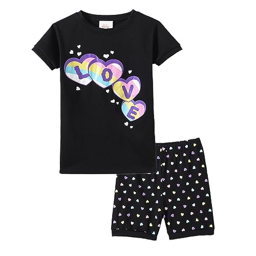 MyFav Big Girls Summer Pajama Set Heart Shape Printed Cute Sleepwear Shorts3