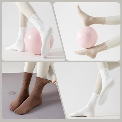 Image of BONANGEL Pilates Socks with Grips for Women, 3 Pairs Womens Grippy Yoga Ballet Barre Hospital Gym Athletic Socks