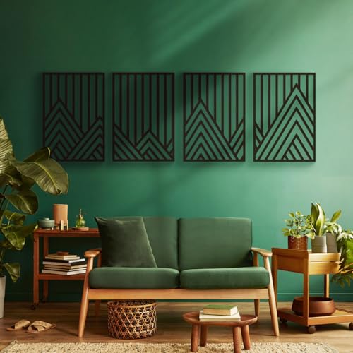 Glamativity MD012 4 Pcs Black Abstract Mountain Line Metal Wall Art, 17 X 12'' Minimalist Décor Single Line Art Wall Décor, 3D Textured Sculptures, Decorative Forest Nature Abstract Line Minimalist Wall Décor Hanging thumb #3