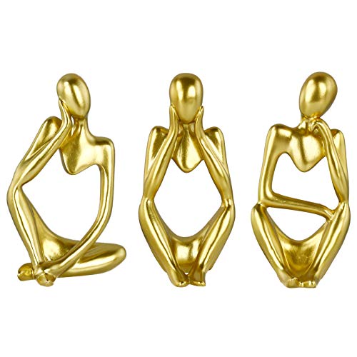 Lzttyee The Thinker Statue Set Mini abstrakte Harz Denker Statue für moderne Home Office Decor 3 Stück (Gold) Cover