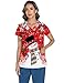 LOMON Women's Scrub Tops Print V Neck Scrub Shirts Soft Knit Chrismas Nurse Uniform with 2 Pockets