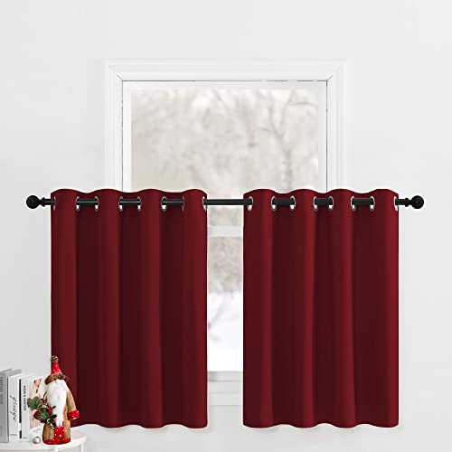 NICETOWN Kitchen Half Window Curtains - Short Drapes Grommet Draperies for Small Nursery/Basement/Bathroom Christmas Window Decor (Burgundy Red, 1 Pai