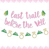 Cheereveal Pink Camping Bachelorette Decorations, Glitter Last Trail Before the Veil Banner Sign and Mountains Diamond Ring Garland for Camp Hiking Bridal Shower Wedding Engagement Party Supplies
