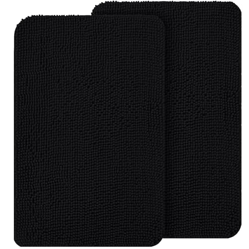 Image of OLANLY Dog Door Mat Set 2-Piece 30x20, Absorbs Moisture and Dirt, Absorbent Non-Slip Washable Doormat, Quick Dry Chenille Mud Mat for Dogs, Entry Indoor Entryway Carpet for Inside Floor, Black