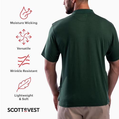SCOTTeVEST Polo Shirt for Men - 3 Hidden Pockets - Breathable Moisture Wicking T-Shirt for Travel & More (Black, Large)