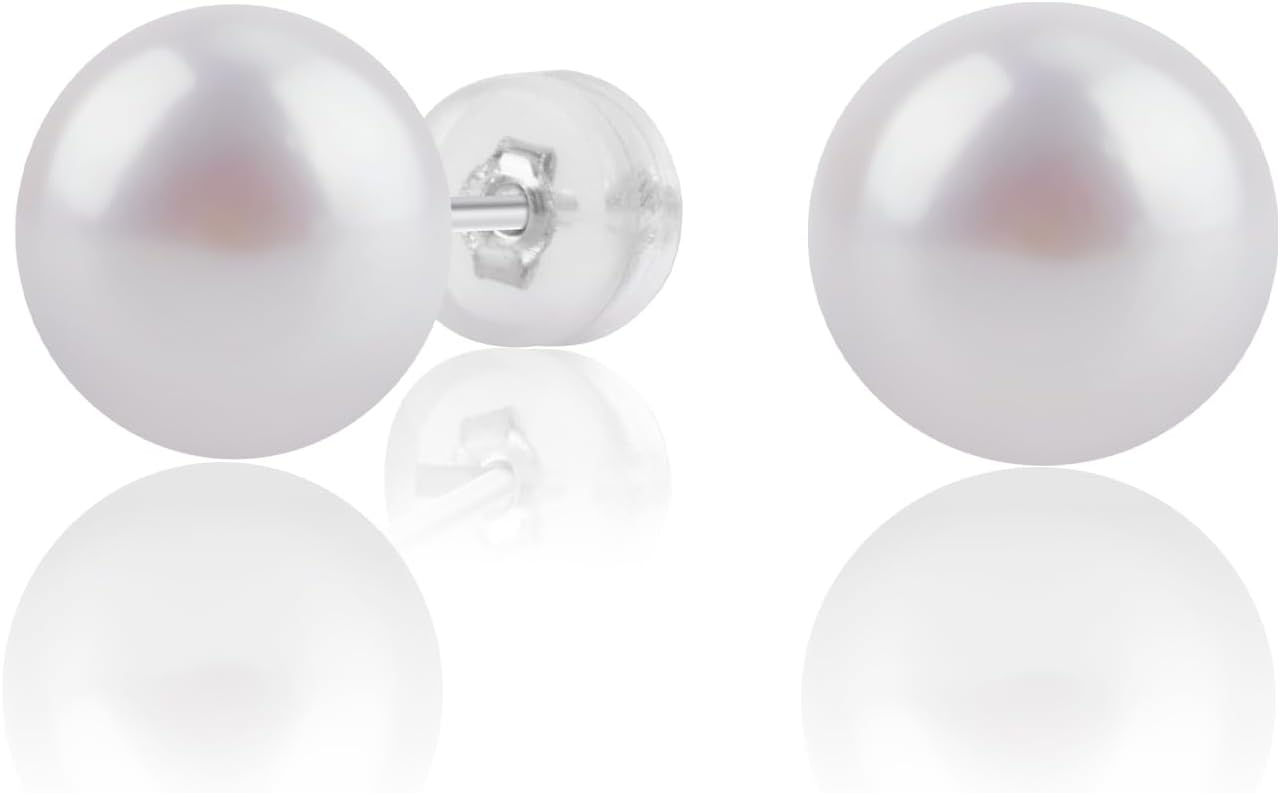 earrings studs for women pearl earrings Sterling Silver AAAAA+ Hypoallergenic Freshwater Cultured Handpicked with Genuine Cultured pearl studs Birthday Wedding Jewelry Valentine's Day Gift