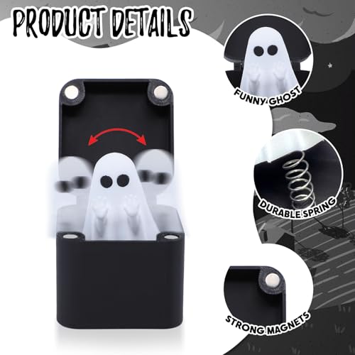 Halloween Frightened Ghost in a Box Funny Halloween Creative Ghost 3D Printing Tabletop Ornament Prank Box with Little Ghost Mini Surprise Novelty Funny Gifts for Halloween - Image 3