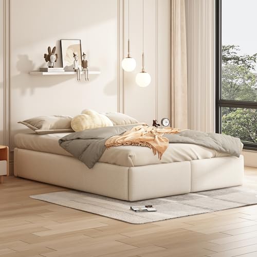 Bett 140x200 cm, Polsterbett mit Bettkasten und 2 Schubladen, ohne Kopfteil, Hydraulisch Doppelbett Stauraumbett, Bett mit Lattenrost, für Erwachsene & Jugendliche, ohne Matratze (Beige) Bett 140x200 cm, Polsterbett mit Bettkasten und 2 Schubladen, ohne Kopfteil, Hydraulisch Doppelbett Stauraumbett, Bett mit Lattenrost, für Erwachsene & Jugendliche, ohne Matratze (Beige)