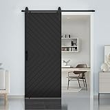 JUBEST 36 in. x 84 in. Sliding Barn Door Modern Door with 6FT Hardware Kit Icluded, Hollow-core Chevron Interior Doors with PVC Covered, Waterproof Surface, Easy to Install, Black