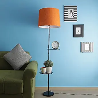 Sanded Edge Double Shelf Metal Floor Lamp for Bedroom, Home, Living Room, Bedside, Home Decor Items (Orange1)