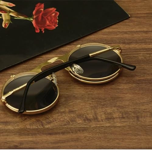 Lunettes de soleil pliables Steampunk double lentille UV400 accessoire mode mixte
