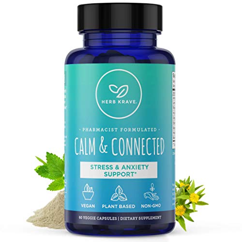 Calm & Connected Natural Stress Relief Supplement for Adrenal Fatigue, Cortisol Manager with Rhodiola, Lemon Balm, Holy Basil, and More for Natural Calm & Relaxed Mind -60 Capsules