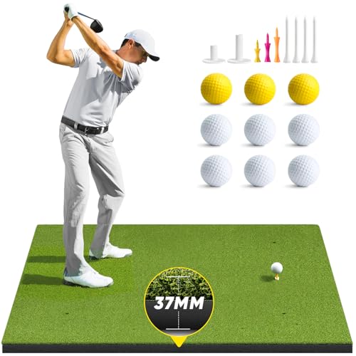 BestGolf BestGolf 37MM Professional Golf Mat, 5x4ft Exclusive PE Grass & Hot Pressed Turf for Indoor & Outdoor Hitting Practice Backyard Training with 9 Golf Balls & 9 Tees
