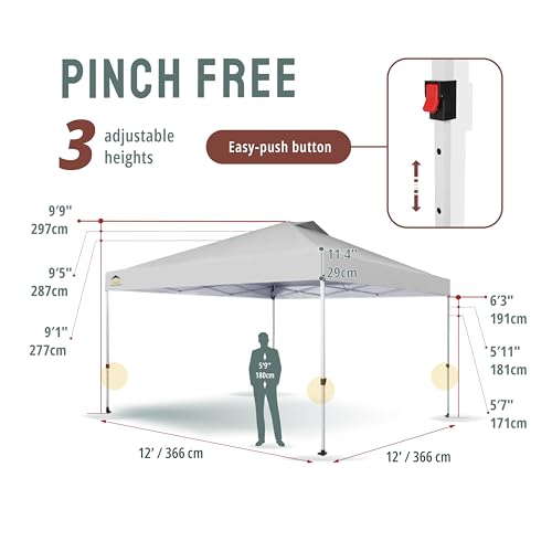 CROWN-SHADES-12×12-Pop-Up-Canopy-Outside-Canopy-Patented-One-Push-Tent-Canopy-with-Wheeled-Carry-Bag-Bonus-8-Stakes-and-4-Ropes-White CROWN SHADES 12×12 Pop Up Canopy Outside Canopy Patented One Push Tent Canopy with Wheeled Carry Bag Bonus 8 Stakes and 4 Ropes White