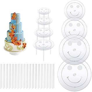Acrylic Cake Boards, Akamino 5 Pcs Cake Tier Supports with 15 Pcs Cake Dowels, Clear Cake Stand Reusable for Wedding Birthday Party (4/6/8/10/12inch