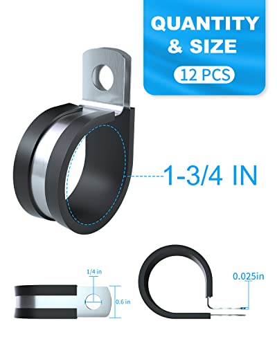 Stainless Steel Cable Clamp - 12Pcs 1-3/4"Rubber Cushioned Insulated Clamp,Metal Hose Clamps,Tube Holder For Tube, Wiring,Pipe Or Wire Cord Installation (1-3/4Inch-12Pcs) #TOP1