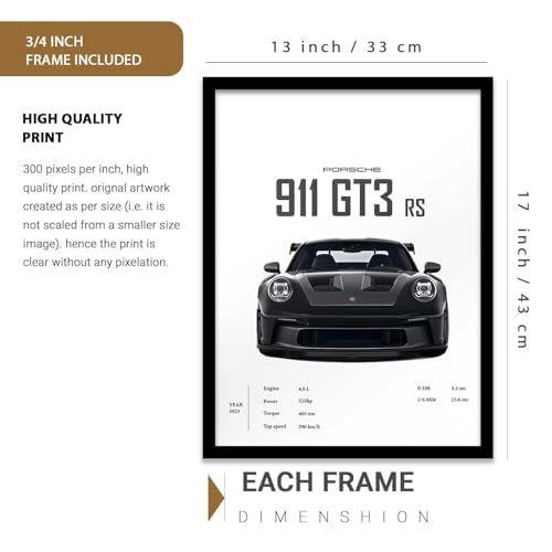 Image of kotart Big Porsche 911 Cars Framed Posters Gift Items for Boys Room Wall Decoration Bedroom Living Room Office Studio Decor | Car Poster Frame for Wall Decor Set Of 3 Size (13 X 17 inch)