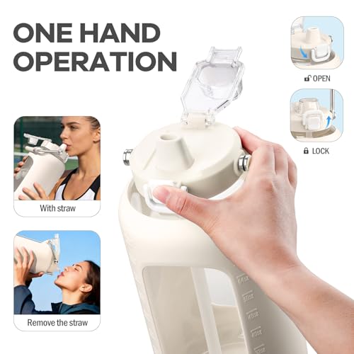 Image of WINSA 84 oz Glass Water Bottles with Straw, 2.5 Liter Gallon Drinking Bottle with Handle, Large Glass Water Jug with Silicone Sleeve for Gym Sports,Wide Mouth,White | Gallon Drinking Bottle with Handle, Large Glass Water Jug, Silicone Sleeve for Gym Sports, Wide Mouth