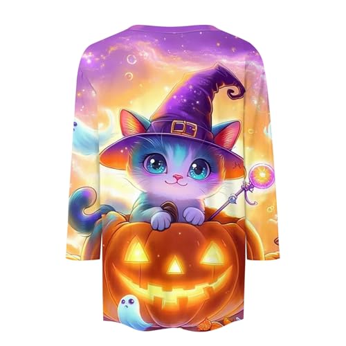 Cute Funny Halloween Shirts for Women Plus Size 3/4 Length Long Sleeve Womens Tops Witch Gothic Renaissance Shirt