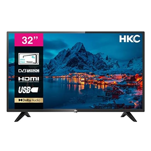 HKC 32D1 TV 32 Pouces (Téléviseur 80 cm), Dolby Audio, Triple Tuner DVB-C/T2/S2, CI+, HDMI, USB, Sortie Audio numérique, Mode Hôtel Inclus, (édition 2022)