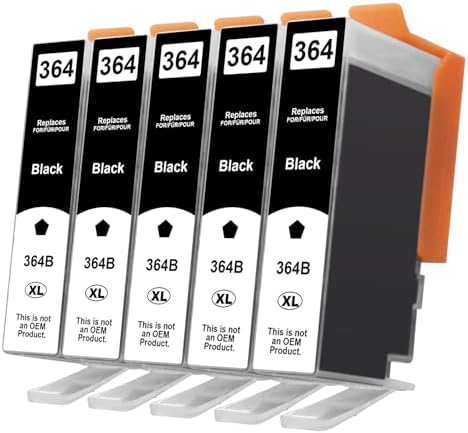 5X 364XL Schwarz Druckerpatronen Kompatibel für HP 364 XL Schwarz | Kompatibel für HP Photosmart 5520 5510 6510 6520 7510 7520 Deskjet 3520 3070A 3522 Officejet 4610 4620 4622 (5 B
