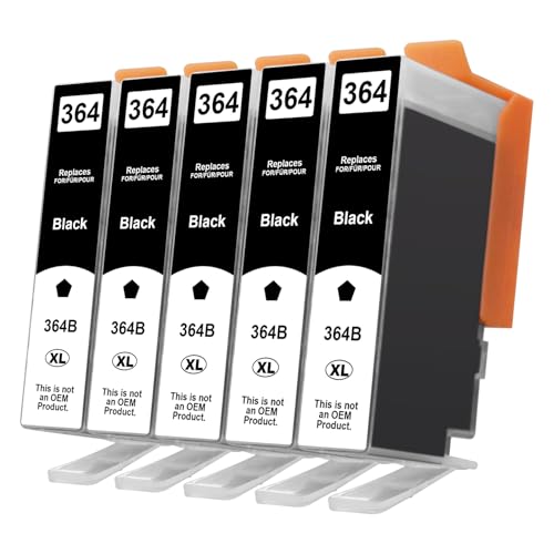 5X 364XL Negro Compatibles con HP 364 XL Negro para HP Photosmart 5520 5510 6510 6520 7510 7520 Deskjet 3520 3070A 3522 Officejet 4610 4620 4622 (5 Negros)