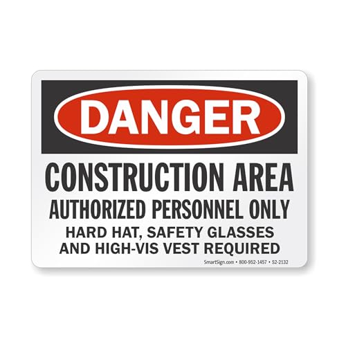 SmartSign Aluminum Sign Legend Danger: Construction Area 10 high x 14 Wide Black/Red on White
