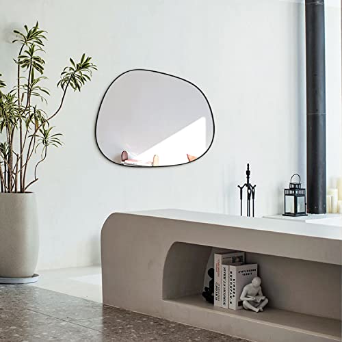 Asymmetrical Wall Mirror For Decor 27"*35", Modern Black Framed Wall Mirror For Living Room Bathroom Bedroom Entryway Ele-Stou-0063B #TOP5