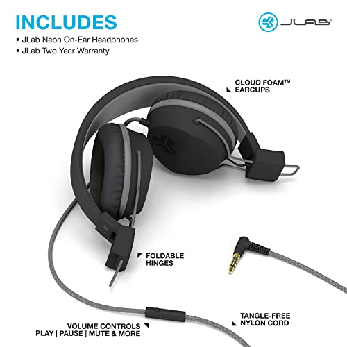 Jlab Neon Folding On-Ear Headphones | Black | Wired Headphones | Tangle Free Cord | Noise Isolation | 40Mm Neodymium Drivers | C3 Sound (Crystal Clear Clarity) #TOP5