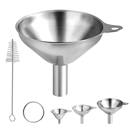 Meigoss Trichter Edelstahl Set, 3 Stuck Trichter Küche, Marmeladentrichter mit Zweiteiliger Reinigungsbürste, Herausnehmbares Sieb für Flüssiges Pulver, Sojatransfer Cover