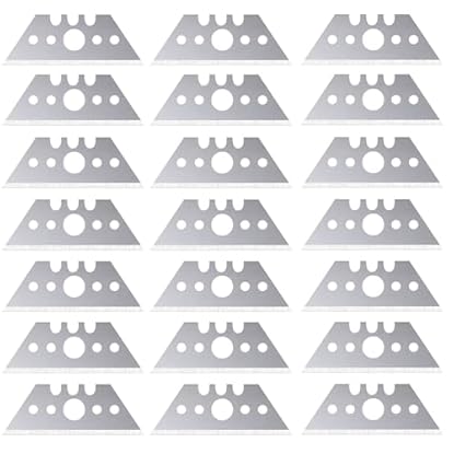 Foto di 20 lame trapezoidali di ricambio originali 52 x 19 x 0,6 mm, lame di ricambio universali, coltello di sicurezza tagliente, utilizzabile per taglierina di sicurezza pialla Placo