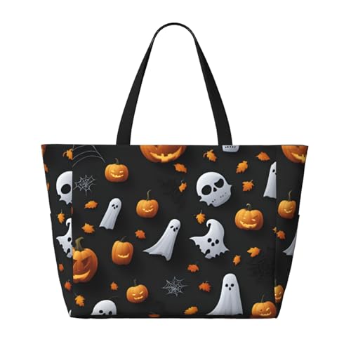 Fashion Cute Halloween Pattern Print Beach Bag Waterproof Beach Totes Bags For Women, Lightweight Foldable Pool Bag With Zipper Wet Compartment2