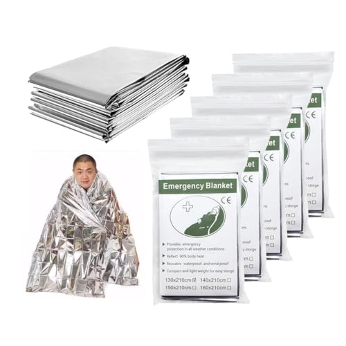 skycabin 5Pack Emergency Thermal Blankets, Survival Warm Blanket,130 x 210 cm Reflective First Aid Blanket for Hiking,Camping,Escape,Marathon Outdoor Keep Dry Emergency Warm Blanket