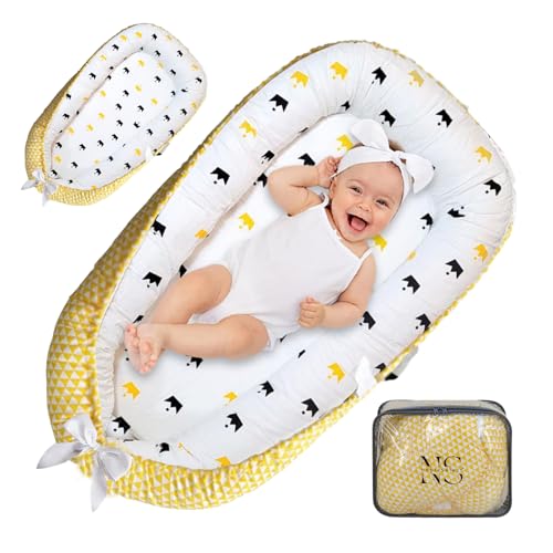 Image of NobleSelect Baby Lounger - Baby Lounger for Newborn 0-24 Months – 100% Cotton Breathable & Soft Infant Nest for Tummy Time & Play, Portable Baby Floor Seat for Travel – Newborn Essentials Gift