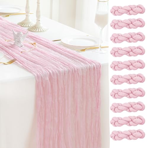 Sioloc 10 Pack Light Pink Cheesecloth Table Runner 120'' x