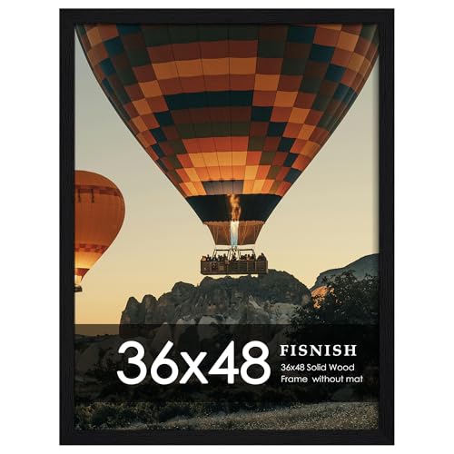 Fisnish 36x48 Solid Wood Picture Frame with HD Plexiglass Durable and Scratch-proof for Horizontal or Vertical Wall Mounting Black Woodgrain 1 Pack