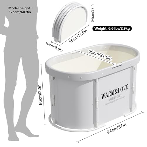 Faltbare Badewanne für Dusche, Freistehende Badewanne für Heißes Bad und Eisbad, Tragbare Eisbadewanne für Erwachsene (Grau weiß, Oval-Medium)