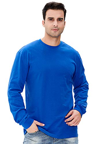 COSAVOROCK Camiseta Hombre Manga Larga Algodón Cuello Redondo (S, Azul Real)