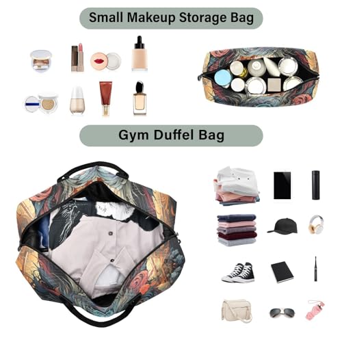 Large Travel Duffel Bag, Fantasy Flower Cat Sports Tote Gym Bag, Shoulder Weekender Overnight Bag for Women Men, Carry On Luggage with Toiletry Bags4