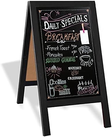 Ilyapa Wooden A-Frame Chalkboard Sign with Eraser - 40 x 20 Inch Magnetic Sidewalk Menu Board – Sturdy Freestanding Black Sandwich Sign Board Menu Display for Restaurant, Business, or Weddings