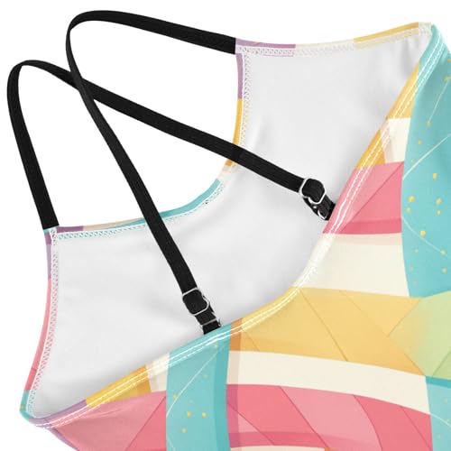 KLL Colorful Stripes Toddler Girls 1-Piece Swimsuit Beach Swimming Suits Adjustable Shoulder Strap Quick Dry4