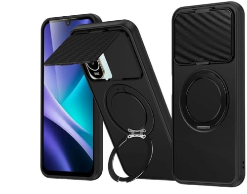 Image of SPAZY CASE Poco C81 5G Back Cover|Premium Magnetic Ring Stand Case with Camera Protection Slider|360 Rotating Kickstand|Slim & Strong Grip Phone Case for Poco C81 5G-Black