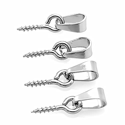 20 Pieces Pearl Pins Peg Pearl Bail Pin Peg Pendants Eye Pin Bail Pegs Stainless Steel Cup Pearl Screw Eye Pin Bail Peg Pendants Connector for Jewelry Making, Silver