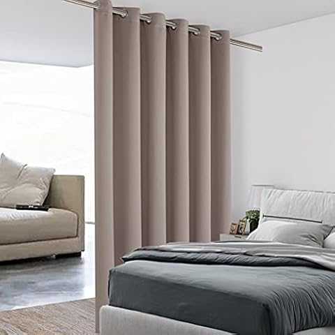 BONZER Room Divider Curtain Total Privacy Wall Noise Reducing Wide Blackout Curtains for Patio Sliding Glass Door, 96L x 70W Inch (8L x 5.8W ft), 1 Panel, Khaki Cover