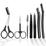QFGasre 7pcs Eyebrow Kit 7 in 1 Eyebrow Trimmer Scissors Tweezers for Women Professional Eyebrows Grooming Set Razors Spoolie Brush Women Men Hair Plucking Daily Beauty Tools