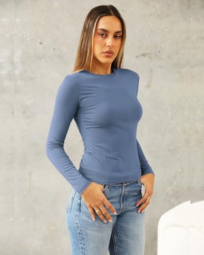 Image of Abardsion Women's Slim Lightweigh Long Sleeve T Shirts | Fall Clothes 2026 Casual Basic Crewneck Going Out Crop Tops Y2K